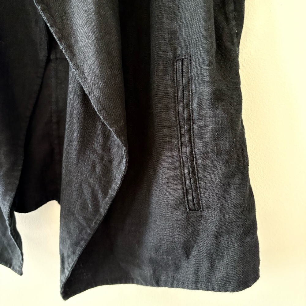 J.Jill 100% Linen sleeveless draped open-front vest black lagenlook pockets M - Picture 6 of 11